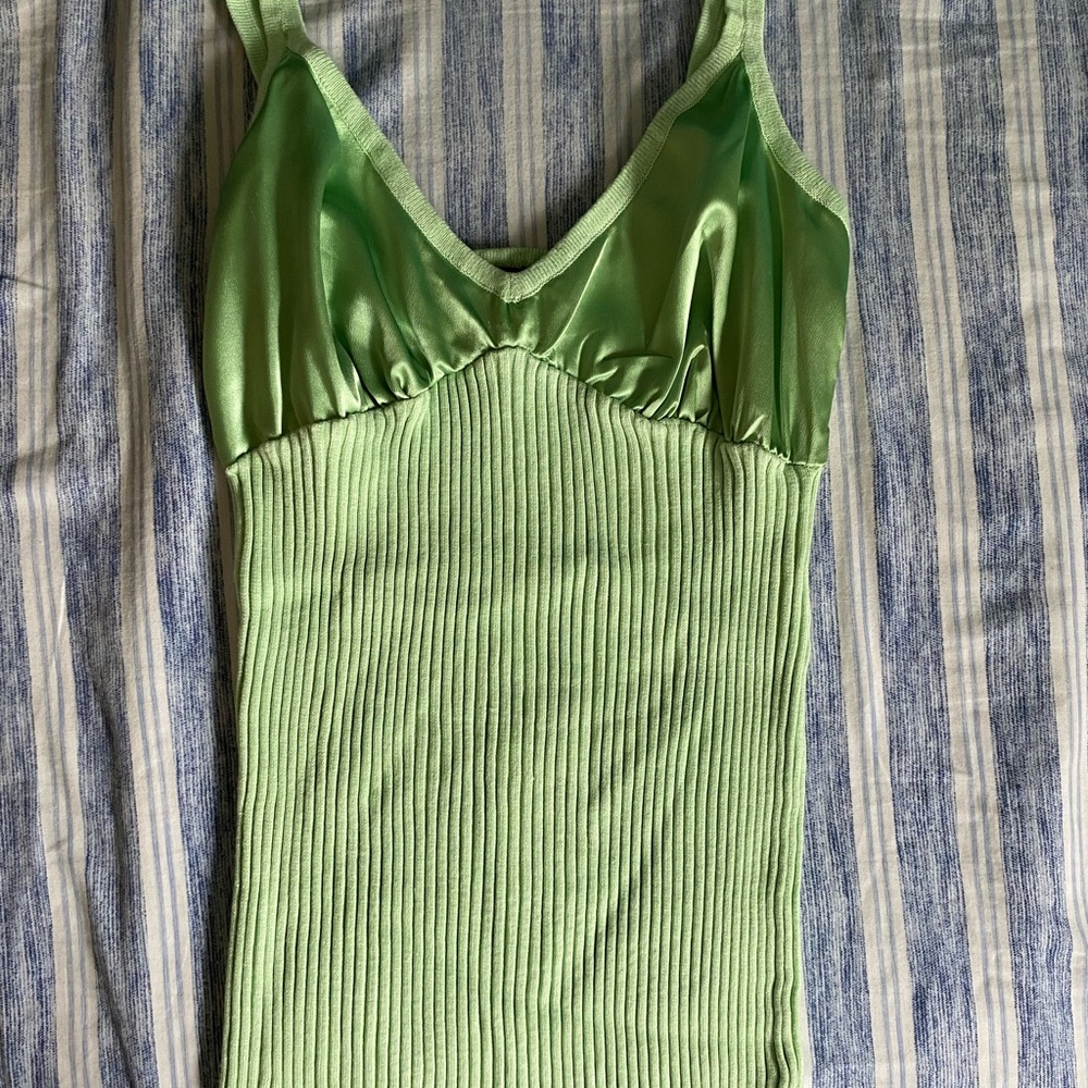 Star City Green Satin and Ribbed Camisole